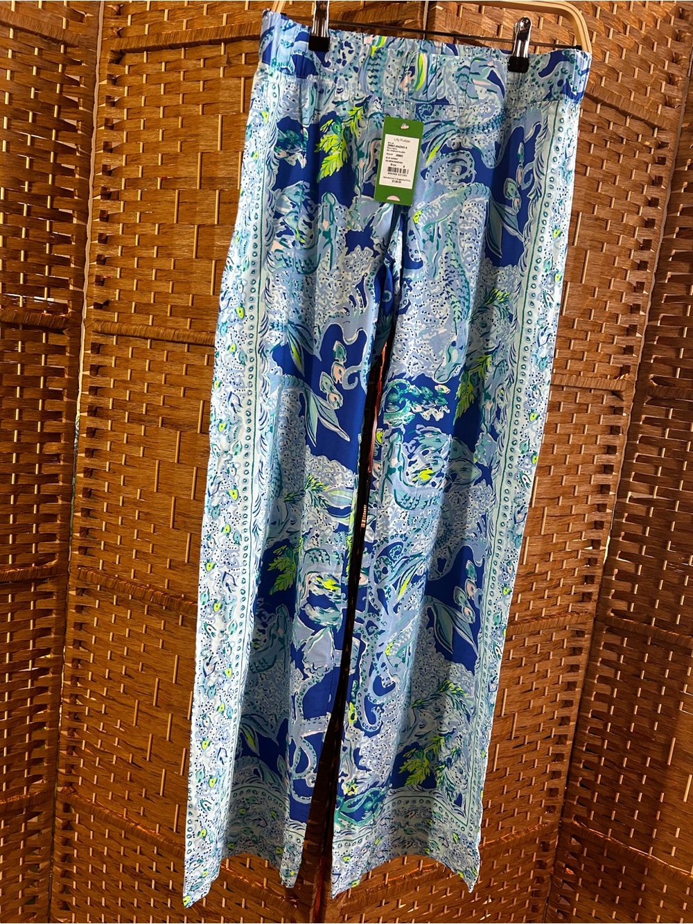 Lilly Pulitzer Bal Harbour Palazzo Pants Blue Sea Print NWT S Resort